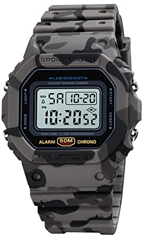 Nicoone Orologio digitale da uomo, retroilluminato, impermeabile, sportivo, resistente agli urti, con sveglia, cronometro, conto alla rovescia
