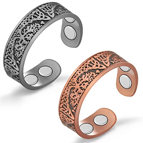 Cigmag Magnetring Damen Starke Magnete Reiner Kupferring Verstellbar | 2 Stück, 3500 Gauss, inklusive Geschenkbox