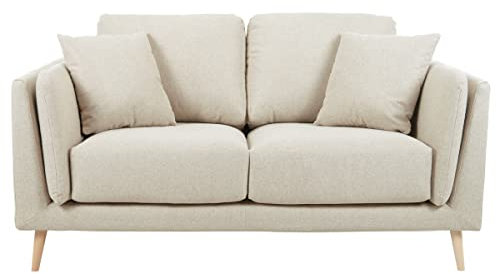 Miliboo Skandinavisches Sofa 2-Sitzer aus beigem Stoff und helles Holz Vogue