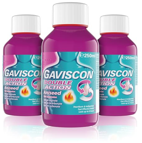 Gaviscon Double Action Aniseed Liquid 250ml x 3 Bottles - Fast Heartburn & Indigestion Relief, Convenient Sachets, Antacids for Effective Digestion, Nausea Aid