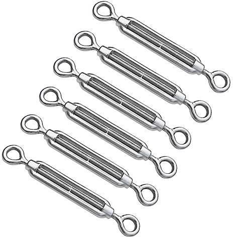 6 pezzi M4 Tenditore in Acciaio inossidabile,Tenditorein con Occhiello e Occhiello,Tenditore Regolabile, Tenditore della Fune, Accessori per Fune