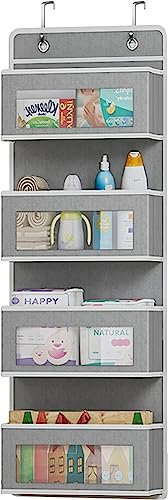 SANON Organizador Armario Colgante,4 Bolsillos Y Ganchos MetáLicos Organizador Armario Bebe,Organizador BañO Colgar de Puerta Ahorro de Espacio,Almacenamiento Vertical para Ropa,Juguetes Y PañAles