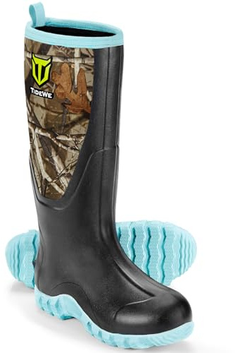 TIDEWE Rubber Boots for Women with Steel Shank, Waterproof Rain Boots Multi-Season, 6mm Neoprene Sturdy Rubber Outdoor Hunting Boots Next Camo G2 Size 8 (Green)
