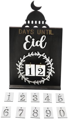 Ramadan Kalender aus Holz,Asudaro Eid Mubarak DIY Countdown-Kalender Desktop Ornament Hölzerne Feiertag Countdown-Kalender Dekoration Austauschbare Zahlen Ramadan Kalender Dekoration Schwarz