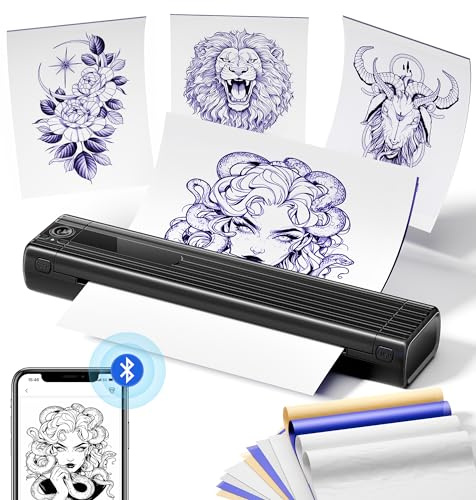 ASprink Tattoo Drucker Bluetooth, Stencil Drucker Thermodrucker mit 10 Transferpapier, Tragbarer Tattoo Printer Maschine Kompatibel mit Smartphones und PC für Anfänger