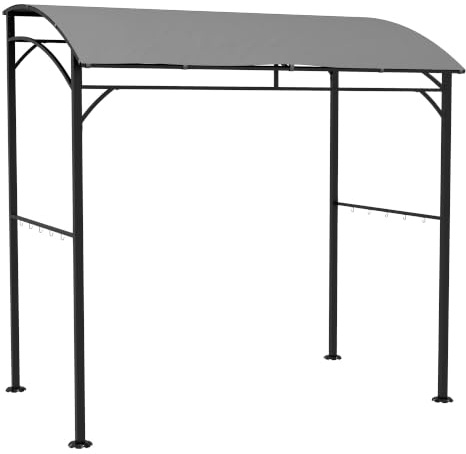 Outsunny 2.2 x 1.5 m BBQ Grill Gazebo Tent Shelter Grey | Metal Frame, Curved Canopy, Garden Grill, 10 Hooks, Outdoor Sun Shade