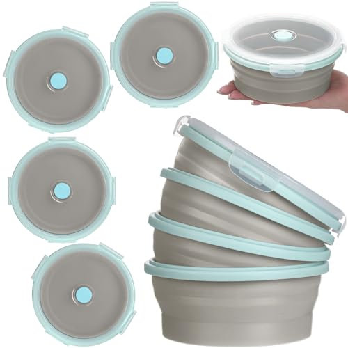 Suclain 4 Pcs Collapsible Bowls with Lids Silicone Camping Food Storage
