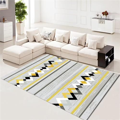 RUGMRZ Kinderteppiche Jungs Webteppich Grau-gelbes Dreieck geometrisches Design Linie Dekoration Schlafzimmer Teppich verschleißfest Carpets 60X90CM