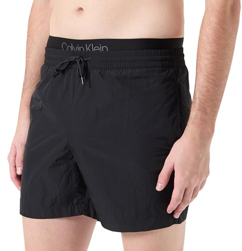 Calvin Klein Herren Badeshorts Medium Double Waistband Mittellang, Schwarz (Pvh Black), XXL