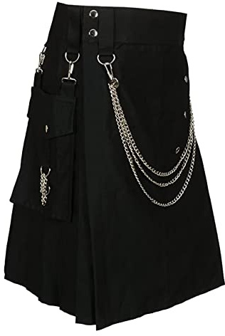Duohropke Abbigliamento scozzese da uomo Tradizionale Plaid Vintage Tartan scozzese Gonna a pieghe Gothic Medievale A quadretti Gonna scozzese Gonna da uomo Storica Moda Cotone Kilt, Nero , L