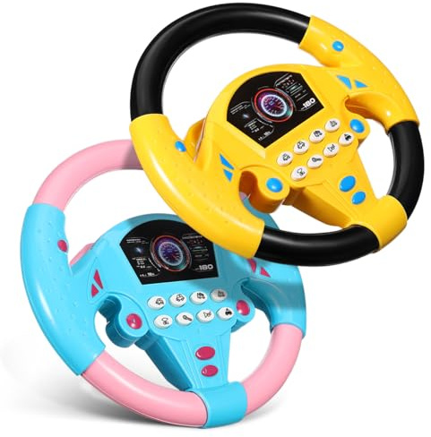 Toyvian Kinder Lenkrad Spielzeug mit Licht Sound – 2er Set Interaktives Fahrspielzeug Rücksitz Lernspielzeug für Kleinkinder zur Beschäftigung auf Autofahrten