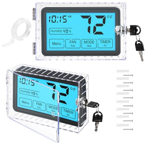 ZEAYEA 2 Pcs Universal Thermostat Lock Box with Key, Clear Thermostat Guard for Thermostat on Wall, Thermostat Cover AC Lock Box Cover Fits Thermostats 15 x10 x 5 cm or Smaller