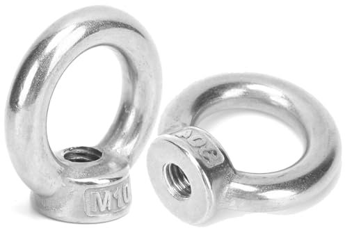 Niiyen 2 pièces anneau de levage filetage femelle M10 M12 M14 boulon à œil 304 boulon à œil en acier inoxydable écrou à anneau marin accessoire de dispositif lourd de levage pour (M10)
