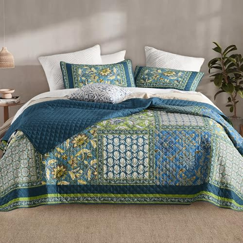 TEXSTEAD Tagesdecke Steppdecke Bettüberwurf mit 1 Kissenbezügen | Leichte Allseason-Decke (173x229 cm), 1 Kissenbezug (51x76 cm), Beidseitig dekorative Tagesdecke Schlafzimmer, Grün