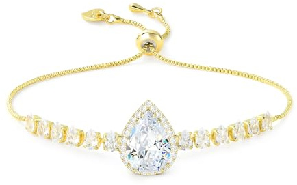 Linawe Pulsera de tenis dama de honor, pulsera dorada para mujer, cadena de mano de cristal y diamante, brazaletes dorados