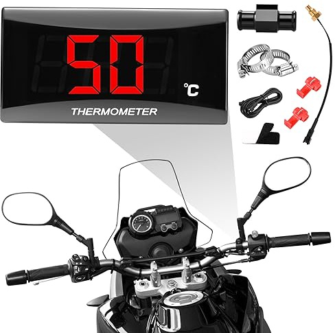 Thermomètre Numérique Universel pour Moto avec 18/22mm Adapter, affichage numérique capteur de température, LED Adaptateur Capteur de Température de Sonde en Métal Étanche pour KOSO (22MM-RED)