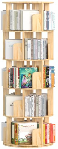 YGYQZ Drehbares Bücherregal, 5-stufiges Kiefernholz Eckregal Bücherregal Kinder für Wohnzimmer Schlafzimmer Büro