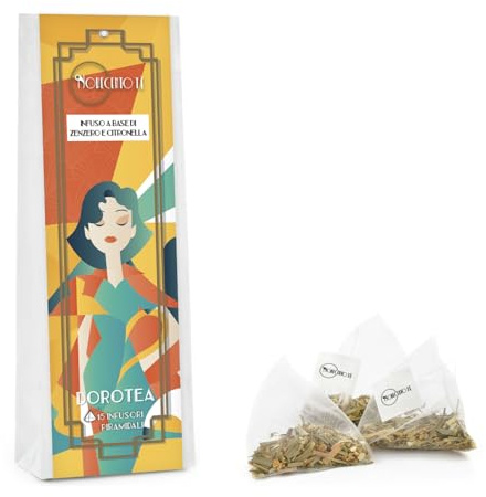 Novecento Tè Dorotea | Infuso Zenzero Citronella - 15 Piramidi Tè (30 Gr) | Tisana Digestiva e Rilassante | Infuso Fresco Dissetante Zenzero Citronella Senza Caffeina