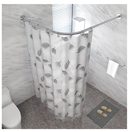 L-förmige Gebogene Duschvorhangstange, ausziehbare Duschvorhangstange, L-Form, ohne Bohren, Edelstahl, für Badezimmer, Badewanne, Eckvorhangstange (Größe: 70 bis 95 x 90 bis 130 cm)