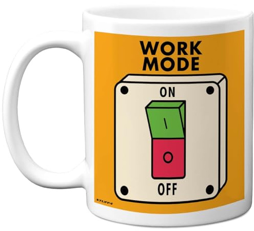 Stuff4 Funny Birthday Mug for Women and Men, Work Mode | Novelty Birthday Mugs Present Gifts for Work Colleague Boss Manager Employee, 11oz Ceramic Coffee Humour Joke Banter Cup