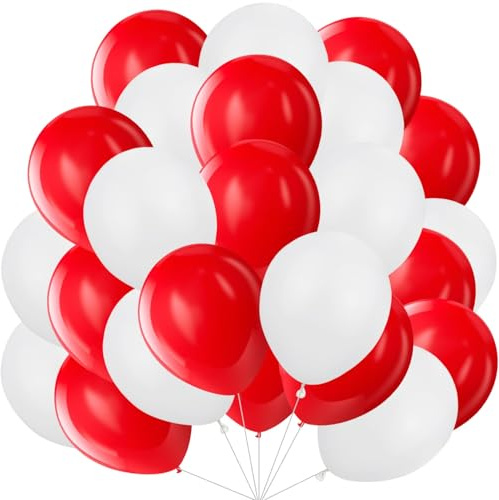 60 Stück Luftballons Rot Weiß, 12 Zoll Helium Luftballons Weiss Rot Matt Latex Ballons Partyballon fur Geburtstag Hochzeit Verlobung Valentinstag Babydusche Feste Karneval