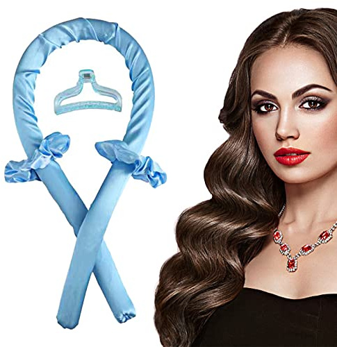 Cigrubo Rizador Pelo Sin Calor, Heatless Hair Curlers con Horquillas y Diademas, Antideslizante Duermen Varilla para Rizar, Suave Ondas Rizadores de Cabello para Mujeres Cabello Largo y Medi (Azul)