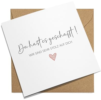FORYOU24 Quadratische Glückwunschkarte zur bestandenen Prüfung mit Umschlag. Grußkarte Karte mit Spruch Abschluss Feier Abitur Studium Abi Matura Master Bachelor (KT_133)