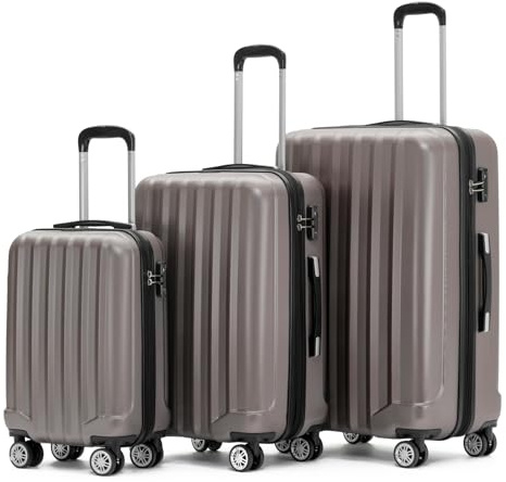 BEIBYE Reisekoffer Set 2080 – Trolley Koffer XL L M – TSA-Schloss, Zwillingsrollen, Hartschale, Handgepäck Boardcase (Coffee, Set)