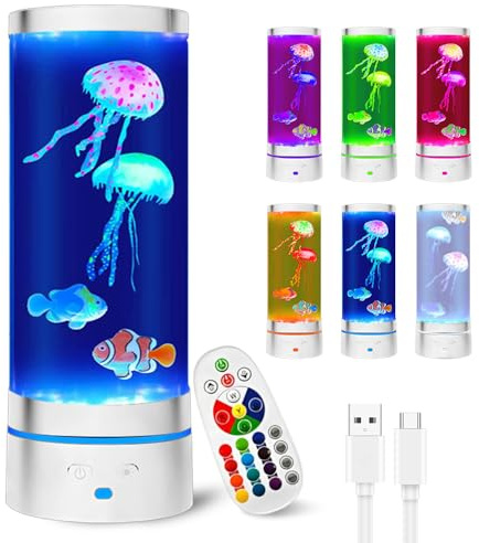 XPJBKC Quallen lampe, Fantasy Jellyfish Lamp mit 16 Farben 4 Lichtmodi und Fernbedienung, Lavalampe, LED Quallen Aquarium Lampe für Home Decor Weihnachten Geburtstag Geschenkee, Weiß
