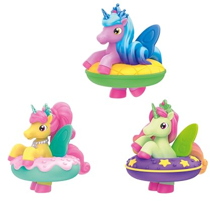 INKEE Toys Magic Bath Galupy Unicorn Fun – 3er-Set Badespielzeug für Kinder – Squishy Einhörner Spritztiere mit Farbwechsel – Figuren Kily, Freya & Nova