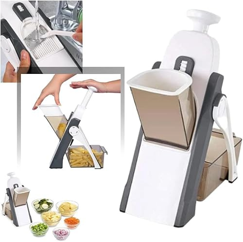 Mandolina Tagliaverdure Professionale 8 in 1 – Affetta Verdure Multifunzionale con Lame in Acciaio Inox, Regolabile per Taglio Sottile, Julienne, a Bastoncini – Contenitore,Spingi Alimenti e Accessori