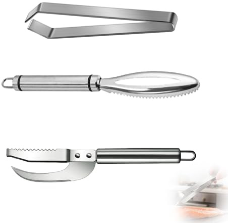 Écailleur de Poisson en Inox 304 Professionnel avec Pince à Arêtes – Grattoir à Écailles de Poisson Multifonctionnel pour Retirer Écailles et Os de Poisson Facilement et Rapidement,pince arrete poisso