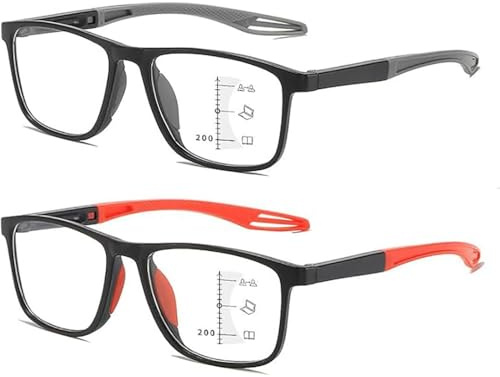Banogalle Brille,Banogalle Automatik Brille Gleitsicht Intelligente Fokussierung,Intelligente Zoom Brille Automatische Fokuseinstellung,Ultraleichte Bequeme Anti-Blaulicht-Brille (Rot+Grau,+3.0)
