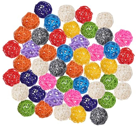 CZMTBO 50 Stück Rattanbälle, 3cm Bunte Rattan Kugeln Haltbare Rattan-Kugeln Natürliches Material Sittich Kauspielzeug Rattanbälle für Sittich Wellensittich Kakadu Hängen DIY Handwerk