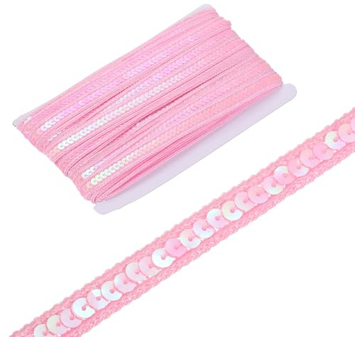 sourcing map Paillettenband, 1,3 cm x 30 m, flaches Glitzerband für Bastelarbeiten, Verzierungen, Kostüme, Hüte, Kleider, Schuhe, Stirnband, Nähen, Rosa