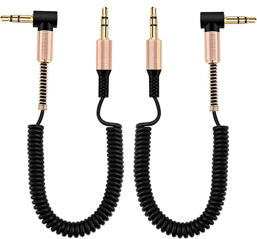 Leloco Aux Kabel 3.5 mm klinkenkabel, 90 Grad Audio Kabel mit Winkelstecker, 3.5 mm Klinke auf Klinke Kabel Federdrahtkörper für Auto Radio, Kopfhörer, MP3 Player, Handy, PS4, PC, Lautsprecher (1,8m)