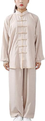 JuanNest Uniforme Tai Chi Manches Longues, Tenue Arts Martiaux Homme Femme, Costume Kung Fu Wing Chun, Vêtements Wushu Chinois pour Pratique du Taiji Et Qigong F,2XL(75-85kg)