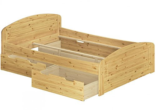 Erst-Holz®Funktionsbett Doppelbett 3 Bettkästen 140x200 Seniorenbett Massivholz Kiefer Natur 60.50-14 oR