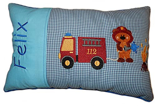 Momelie Blaues Schmusekissen * Kuschelkissen * Feuerwehrbär * mit Namen Bestickt * ca. 25 * 40 cm * SK-bl_0078