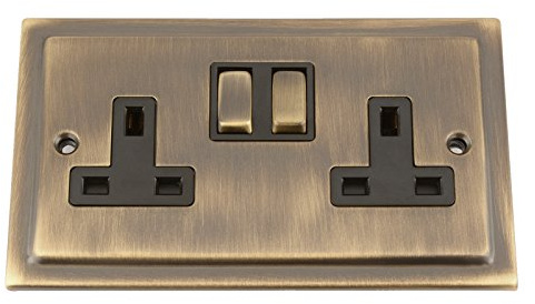 A5 Victorian Antique Brass Double Socket 2 Gang 13 Amp
