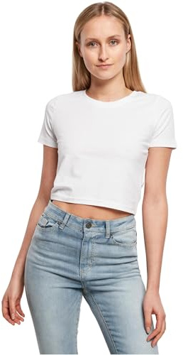 Build Your Brand Ladies Cropped Tee Damen T-Shirt Shirt Top Kurzarm kurzärmlig, Größe:M, Farbe:White