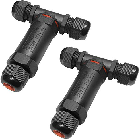 2 pack IP68 Waterproof T Shape Underground Cable Connector 3 Way Junction Sleeve For Outdoor Use