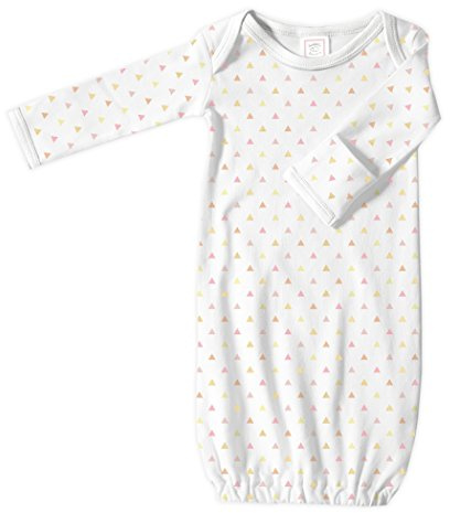 SwaddleDesigns Baby Infant Cotton Gown with Mitten Foldover Cuffs, Tiny Triangles, Pink, Small