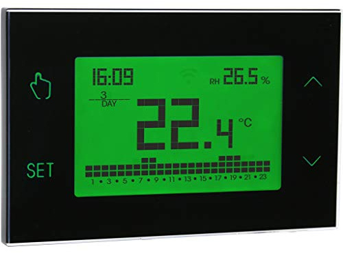 VEMER VE771700 TUO - Termostato Digital Programable de Pantalla Táctil Electrónica para Calefacción y Aire Acondicionado con Adecuado Montaje en Pared, Alimentación 230V, Negro