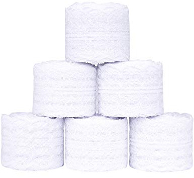 Spitzenrolle, 6 Rollen, Weiß, Spitze, Band, Vintage, Floral, Spitze, Besatz zum Nähen und für Hochzeit, Dekoration, DIY, Basteln, 10 m x 4,5 cm