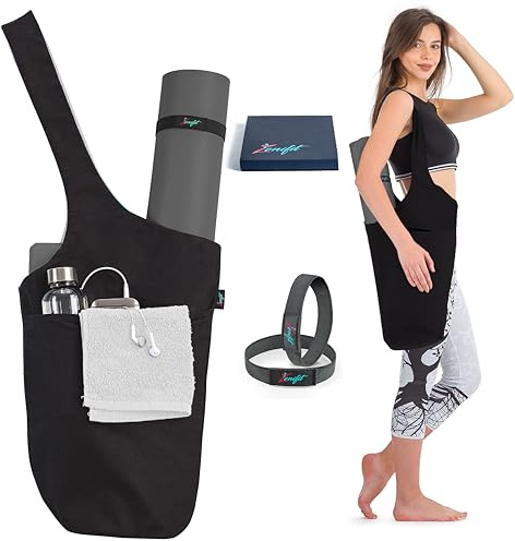 Zenifit Yoga Mat Bag – Versatile Yoga Bag with Mat Straps & Storage Pockets, Holds Yoga & Pilates Mats, Lightweight & Durable, Full Black