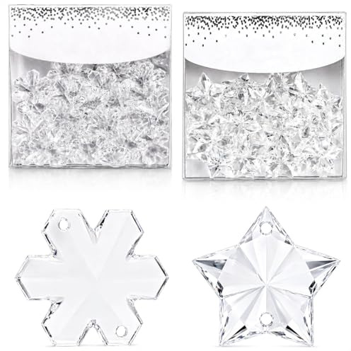 com-four® Acrylkristall-Streudeko, Kunstkristall Sterne und Schneeflocken | transparente Dekosteine für winterliche Tischdeko - DIY-Projekte oder zum Aufhängen [Auswahl variiert]