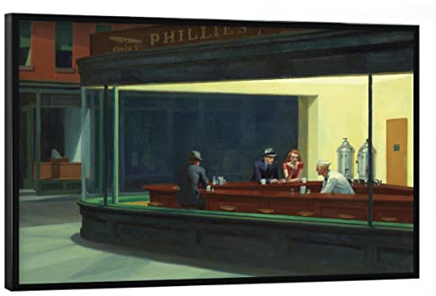 artboxONE Poster mit schwarzem Rahmen 90x60 cm Städte Nighthawks - Bild Edward Hopper Architektur Buildings