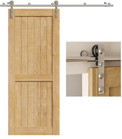 WOLFBIRD 6FT/183cm Sliding Track Barn Door Hardware Kit Stainless Steel Heavy Duty for Single Wood Door(Flat Head Hanger)