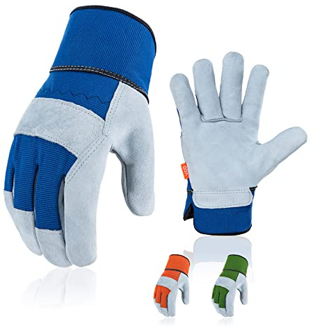 Vgo... 3 pares Guantes de Jardinería de Piel de vaca Antipinchazos para trabajos de jardinería argicultura trabajador construcción almacén para Hombre&Mujer